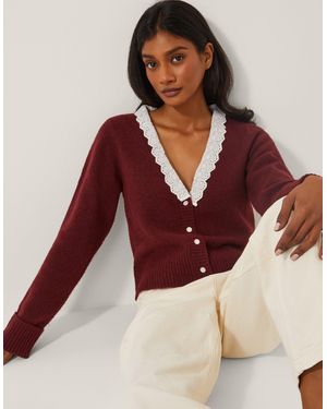 Monsoon Layla Broderie V-neck Cardigan Red