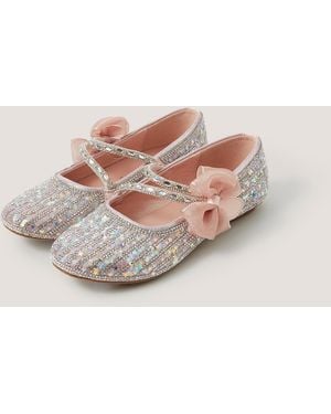 Monsoon Embellished Bow Strap Ballet Flats Pink