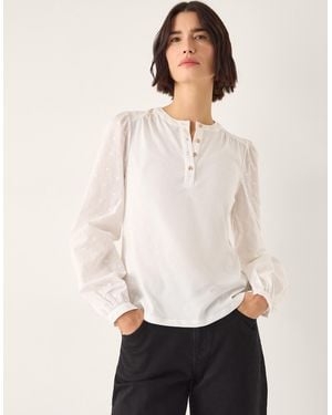 Monsoon Flossy Embroidered Sleeve Top - White