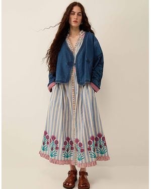 Monsoon East Juna Denim Botanical Embroidered Jacket Blue
