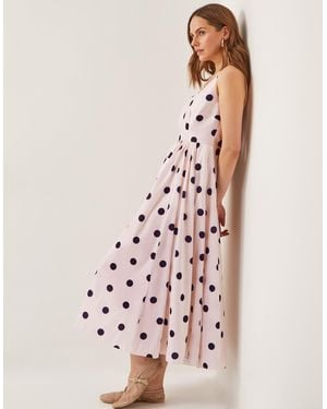 Monsoon Women's Cream & Black Polka Dot Sicily Fit And Flare Midi Dress, Size: 22 - Pink