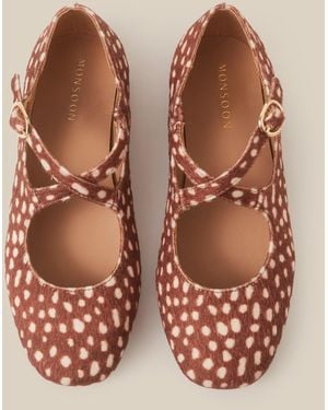 Monsoon Dana Bambi Mary Jane Ballet Flats Natural - Brown