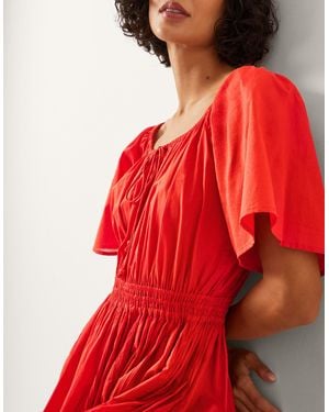 Monsoon Lane Pintuck Lace Midi Dress Orange - Red