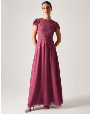Monsoon Monike Short Sleeve Lace Dress - Red