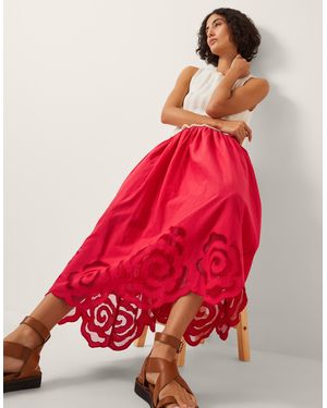 Monsoon Grace Cutwork Midi Skirt Red
