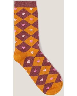 Monsoon Argyle Heart Socks Orange