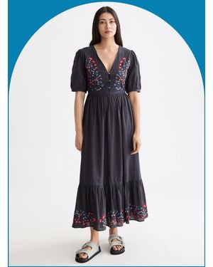 Monsoon Scotch & Soda Embroidered Short Sleeve Midi Dress Grey - Blue