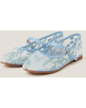 Monsoon Floral Embroidered Mesh Ballet Flats Blue