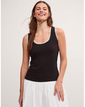 Monsoon Teri Contrast Stitch Jersey Cami Top Black