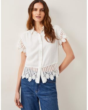 Monsoon Lara Linen-blend Short Sleeve Shirt White