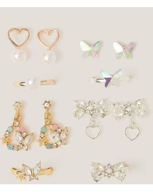 Monsoon 8-pack Jewel Butterfly Earrings & Rings - Natural
