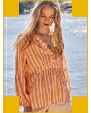 Monsoon East Maeve V-neck Stripe Blouse Orange - Blue