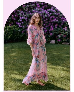 Monsoon Moliin Kirsten V-neck Floral Maxi Dress Pink - Green