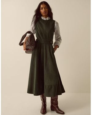 Monsoon Ella Sleeveless Corduroy Midi Dress Green - Natural