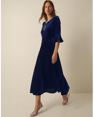 Monsoon Clara Embellished Velvet Midi Dress Blue