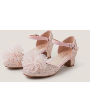 Monsoon Tulle Pom Glitter Closed Toe Heels Pink