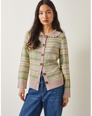 Monsoon Fawn Fair Isle Cardigan Green - Natural