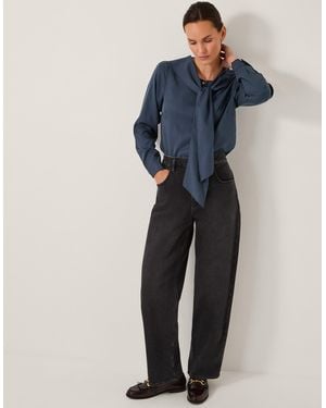 Monsoon Drew Tie-neck Blouse Blue