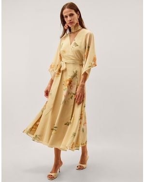 Monsoon Sukhi Sunflower Midi Wrap Dress Yellow - Metallic