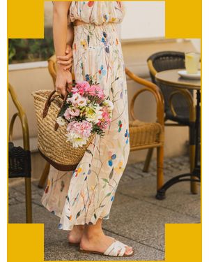 Monsoon Traffic People Aurora Floral Print Maxi Skirt Cream - Metallic