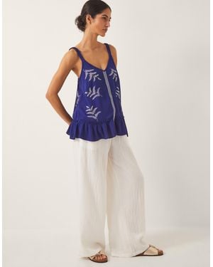 Monsoon Fern Embroidered Crinkle Cami Top Blue