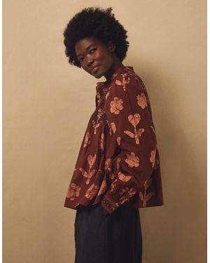 Monsoon East Zena Hand-batik Smocked Blouse Brown