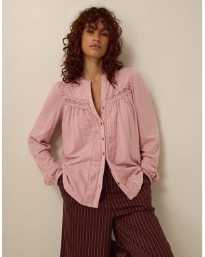 Monsoon Jen Lace Jersey Blouse Pink