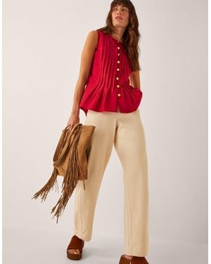 Monsoon Monica Linen Blend Pleated Top Red