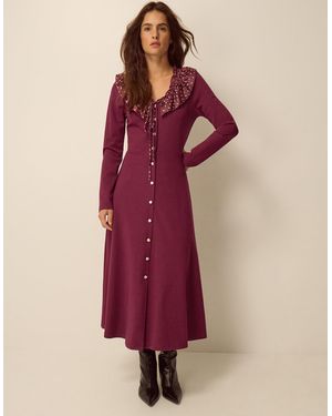 Monsoon Jaz Polka Dot Collar Jersey Midi Dress Red