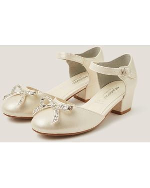 Monsoon Diamanté Bow Closed Toe Heels Ivory - Natural