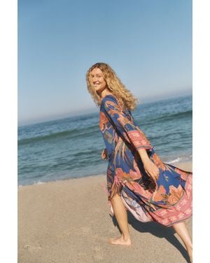 Monsoon Carmen Floral Print Midi Kaftan Blue - Red
