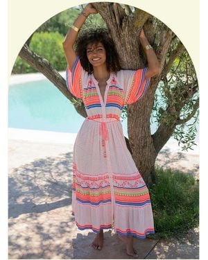 Monsoon Piti Cuiti Neon Stripe Maxi Dress Multi - Green