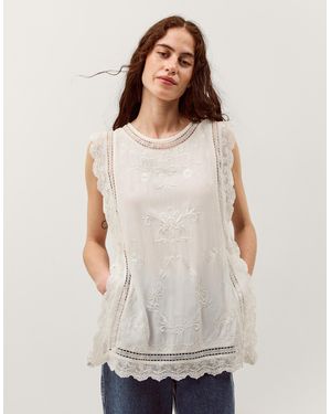 Monsoon Taylor Sleeveless Embroidered Lace Top White