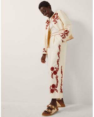 Monsoon Emilia Floral Embroidered Trousers Ivory - Natural