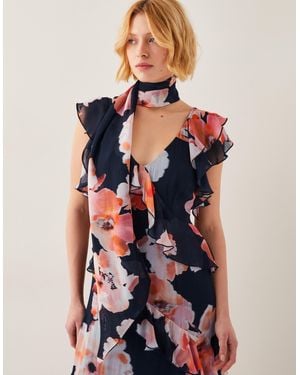 Monsoon Carrie Floral Chiffon Skinny Scarf - Blue