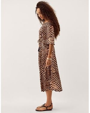 Monsoon Annie Bardot Animal Print Midi Dress Brown - Natural