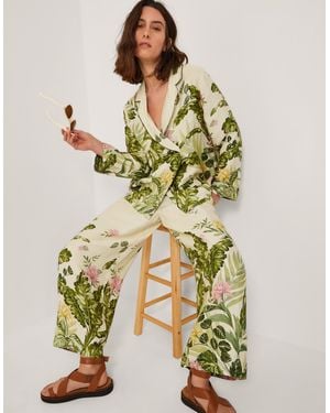Monsoon Fleur Floral Wide Leg Trousers Cream - Green