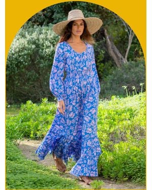 Monsoon La Galeria Elefante Women's Blue & Pink Floral Print Jodie Flamenco Maxi Dress, Size: S - Yellow