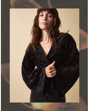 Monsoon Clemence Gigi Velvet Burnout Kimono Jacket Black