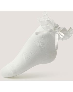 Monsoon Bow Frilly Socks White - Natural