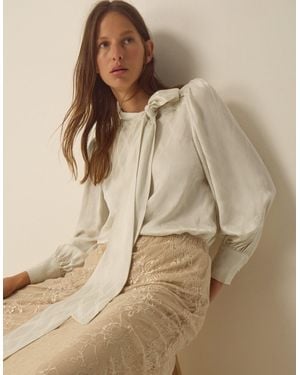 Monsoon Skyla Jacquard Pussybow Blouse Ivory - Natural
