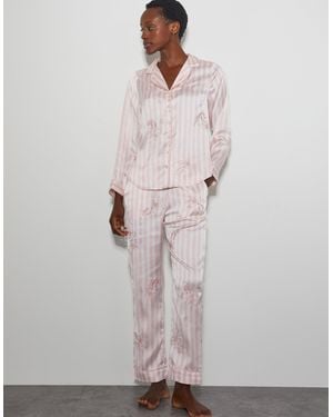Monsoon Molly Embroidered Stripe Pyjama Set Pink - Grey