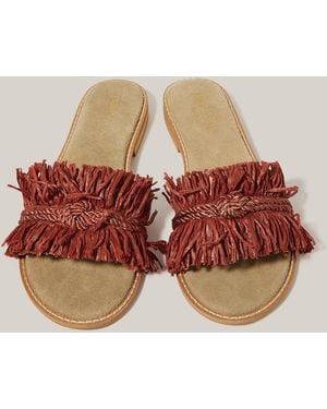 Monsoon Rhia Leather Raffia Slide Sandals Orange