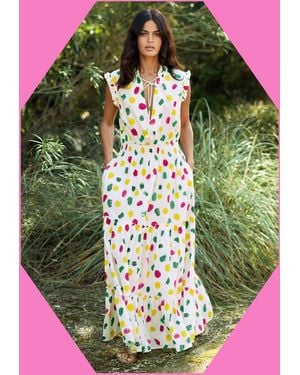 Monsoon La Galeria Elefante Women's Cream & Green Cotton Printed Tiered Maxi Dress, Size: S