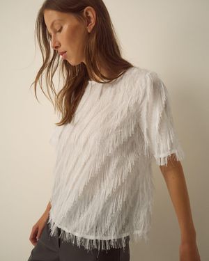 Monsoon Fadia Short Sleeve Fringe Top Ivory - Natural