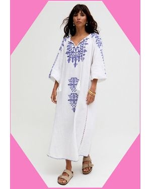 Monsoon Raffya Aurelia Embroidered Kaftan White - Pink