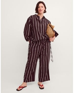 Monsoon Callie Thorpe X Stripe Linen Blend Wide Leg Trousers Brown - Red