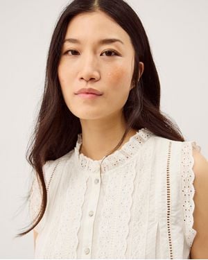 Monsoon Trish Sleeveless Broderie Frill Top Ivory - Natural