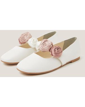 Monsoon Rosette Strap Ballet Flats Ivory - Natural