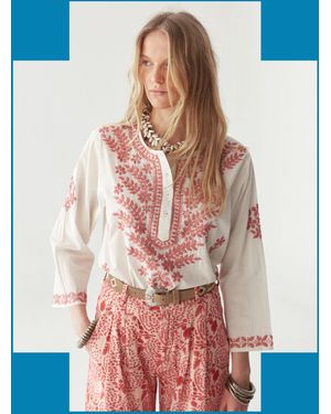 Monsoon Maison Hotel Shyla Floral Embroidered Blouse Ivory - Blue